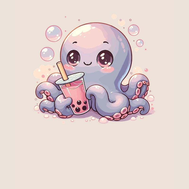 Octopus Drinking Bubble Tea kawaii Boba Octopus