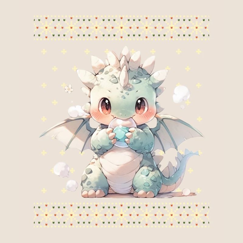 Dragon kawaii dans le style pull de Noël moche