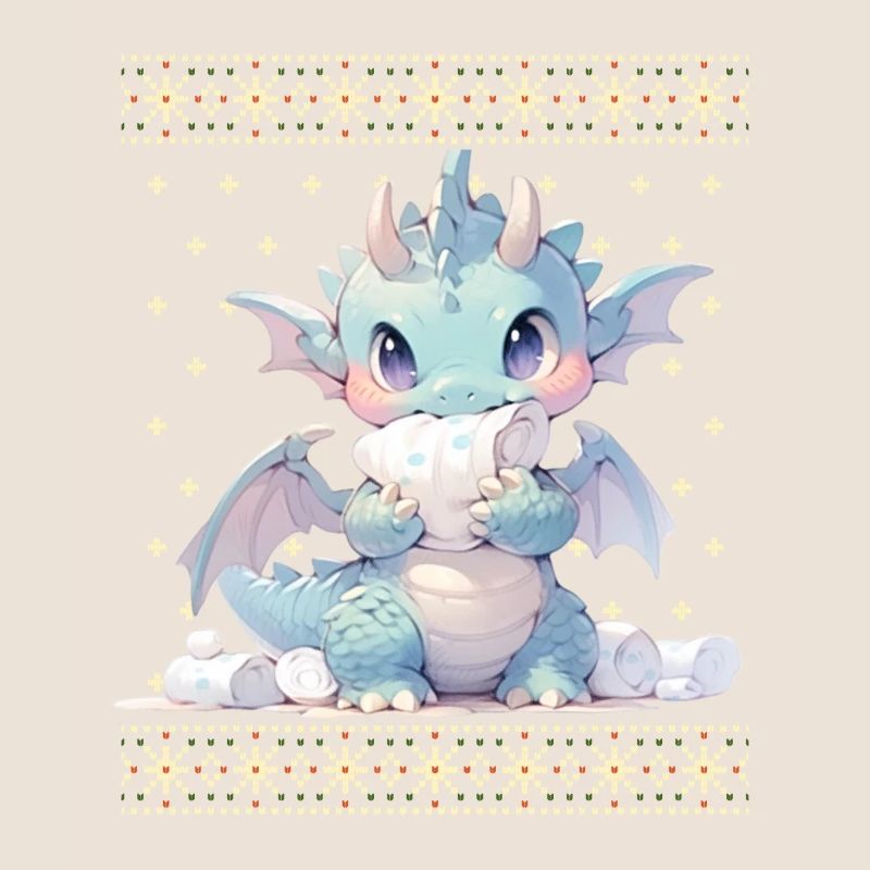 Dragon kawaii dans le style pull de Noël moche