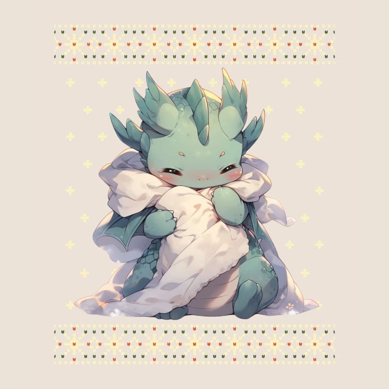 Dragon kawaii dans le style pull de Noël moche