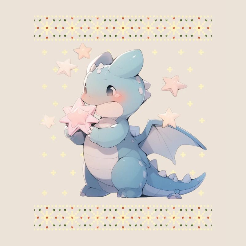 Dragon kawaii dans le style pull de Noël moche