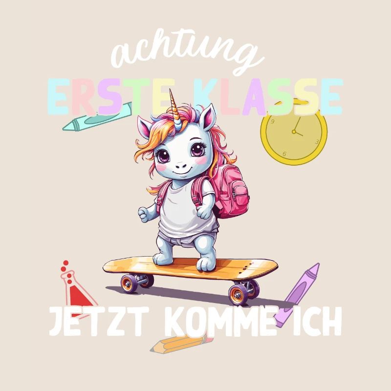 Einhorn Erste Klasse mit Skateboard Einschulung