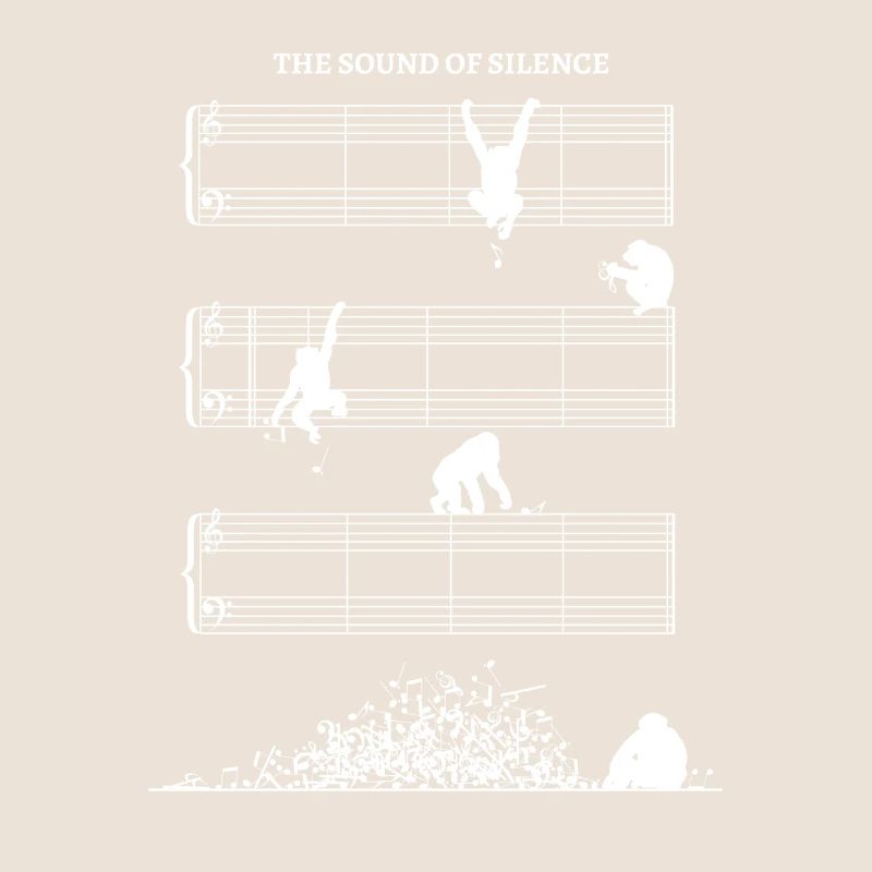 Silence music sheet without notes with chimpanzees