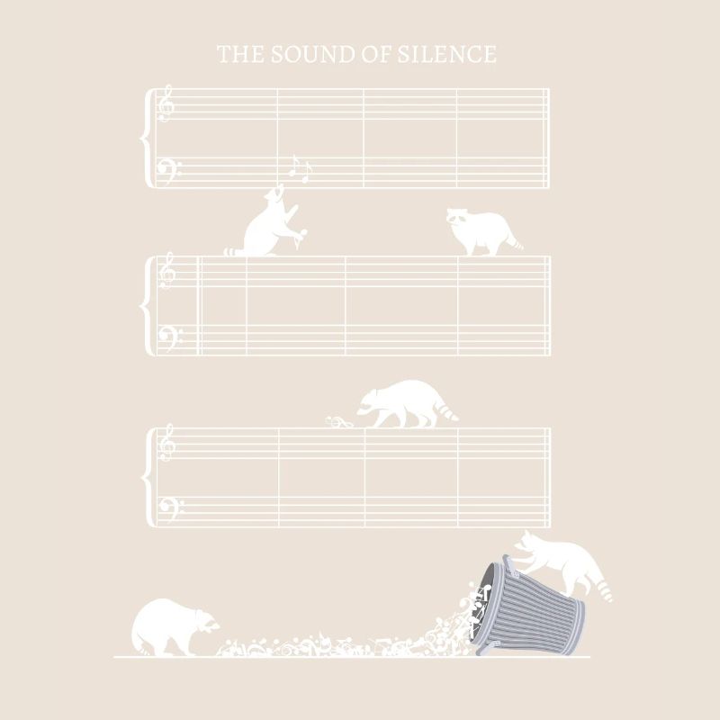 Silence partition de musique sans notes avec ratons laveurs
