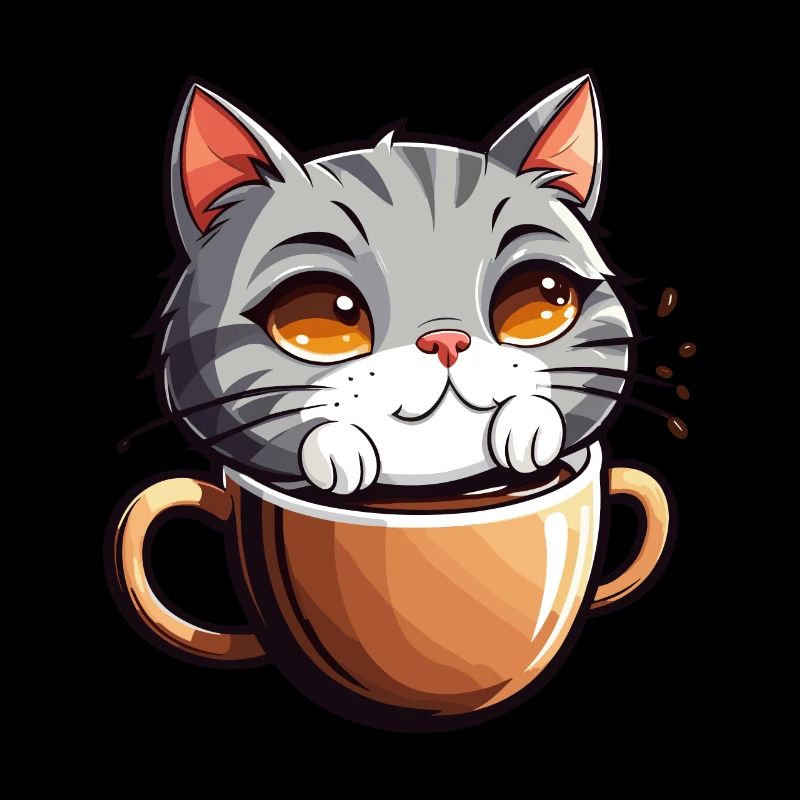 Un chat se baigne dans le café