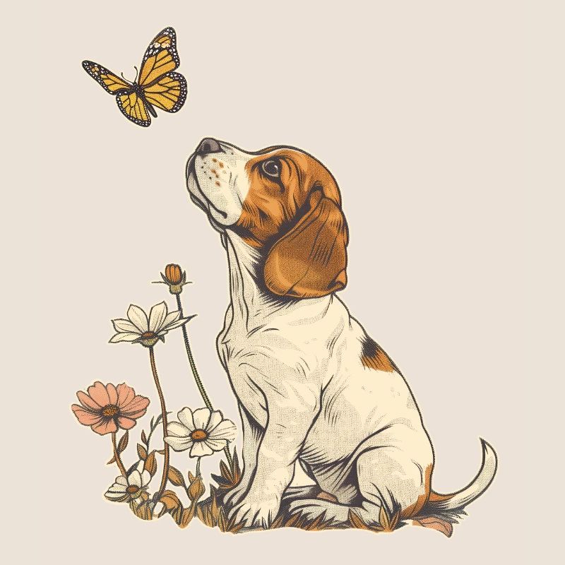 Beagle et papillon