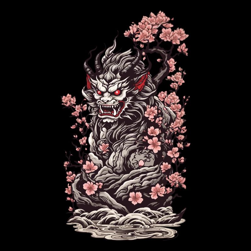 Fleur de cerisier Yokai Oni Ukiyo-E Esthétique