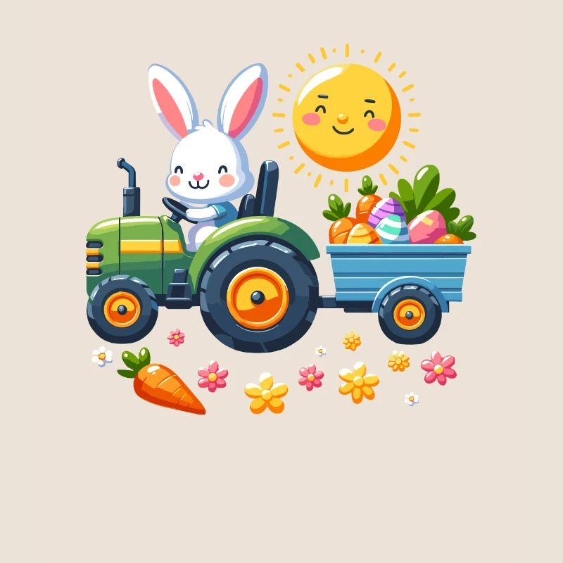 Tractor, Farmer, Easter Basket, Easter Bunny, Happy Easter
