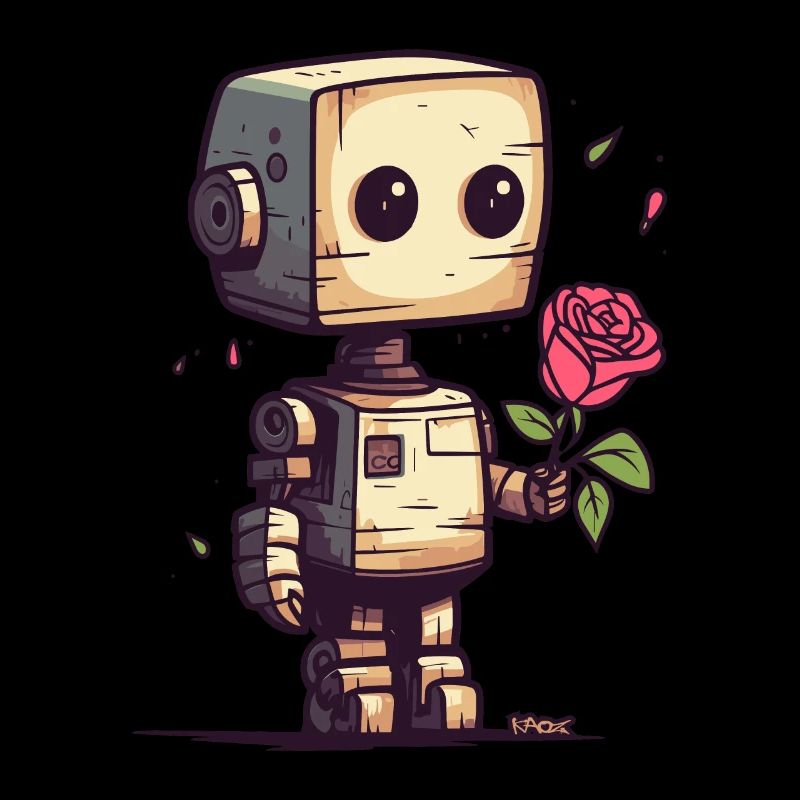 Petit robot avec une rose