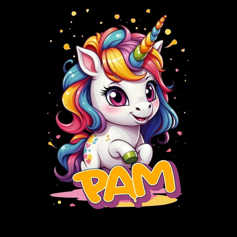 PAM - Schöner Mädchen Name mit süßem Einhorn