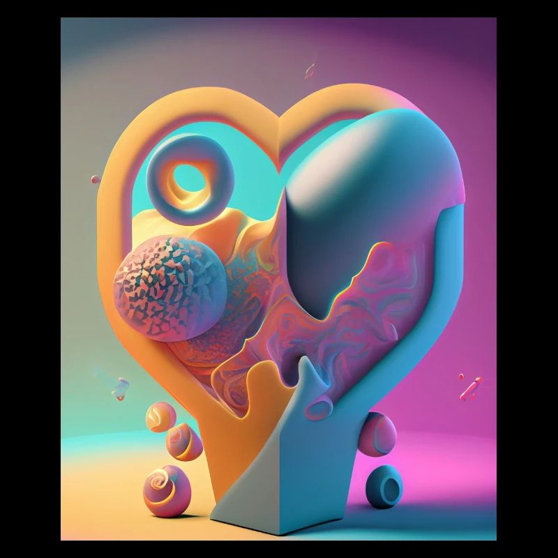 Coeur sculpté dans la pierre : explosion abstraite de couleurs