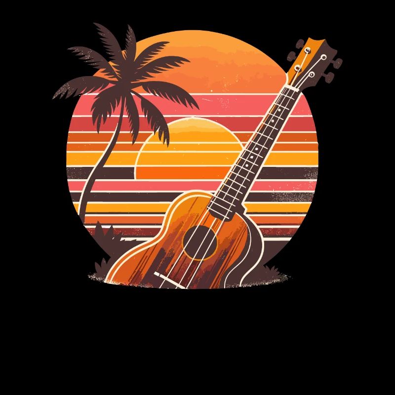 Rétro plage coucher de soleil Ukulélé Uke Player Instrument
