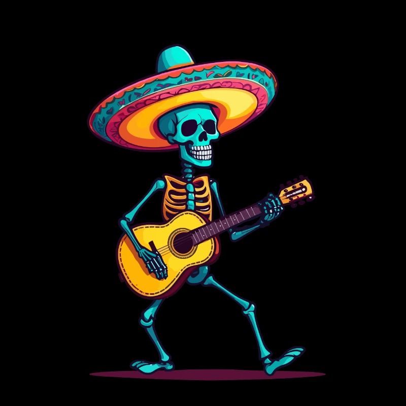 Mexican mariachi skeleton guitarist