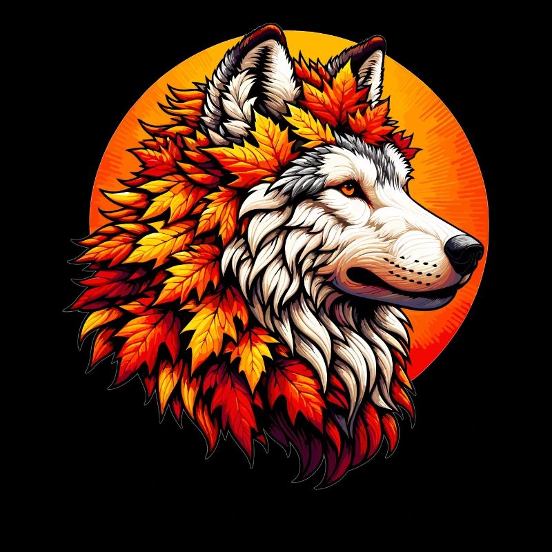 Wolf Mit Einer Mähne Aus Herbstblättern