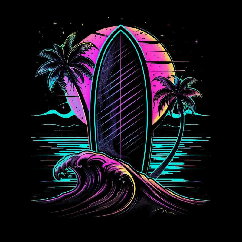 Surf Retro Wave Neon Surfer cadeau