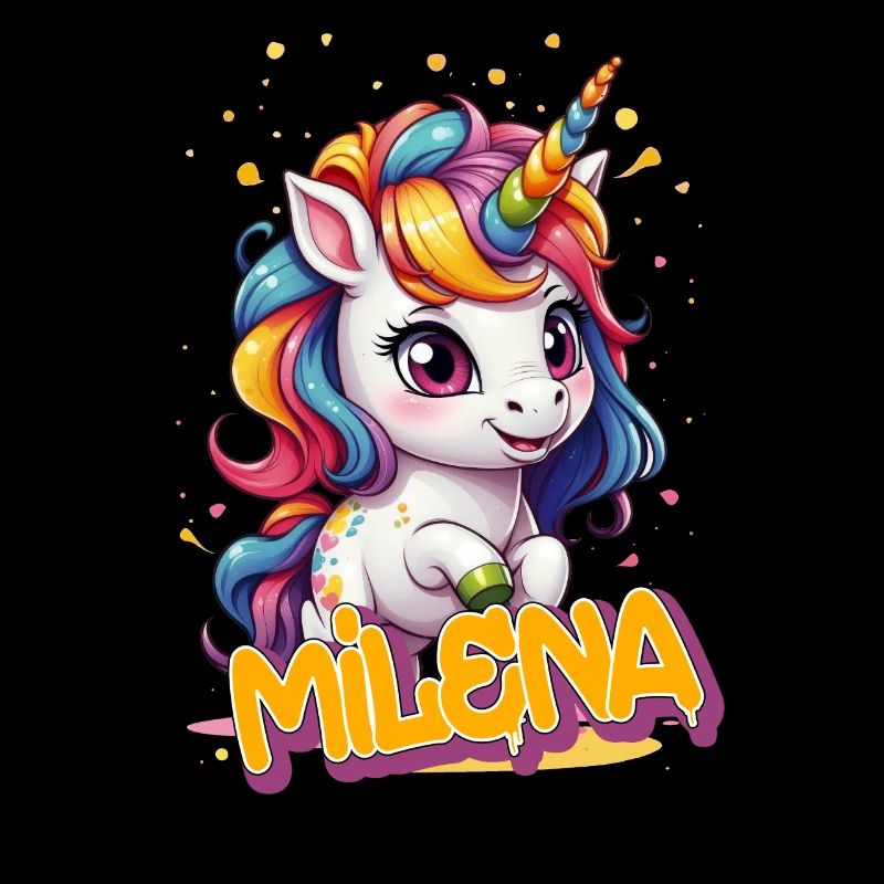 MILENA - Schöner Mädchen Name mit süßem Einhorn