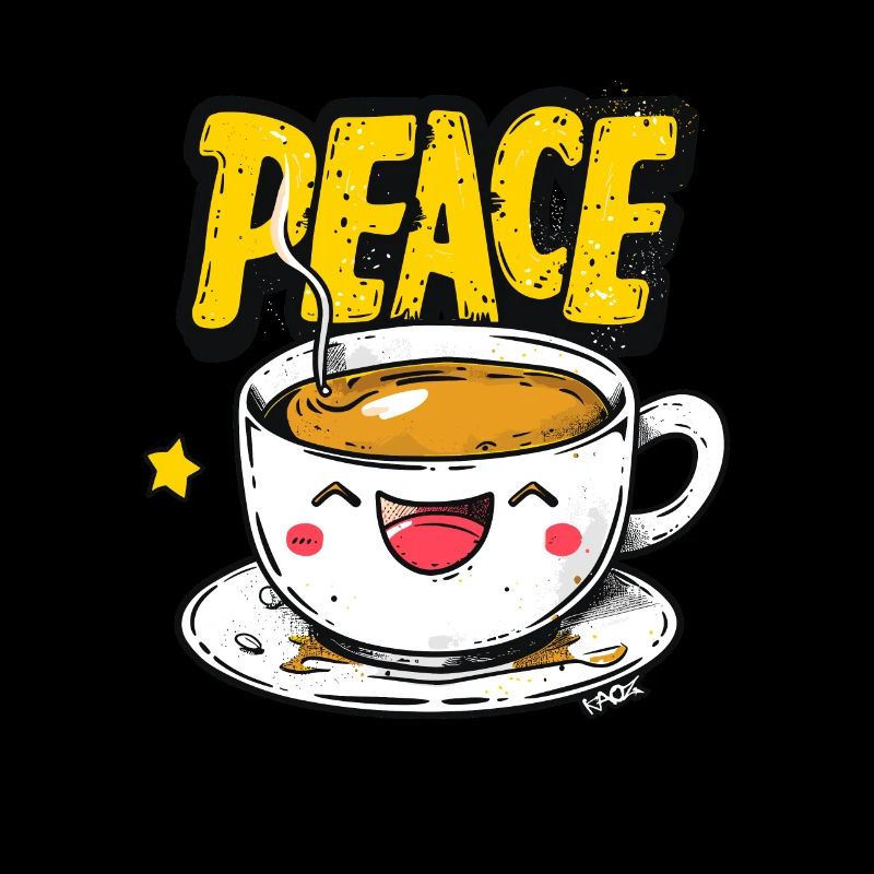 Lustige lachende Tasse Frieden, Kaffee und Tee