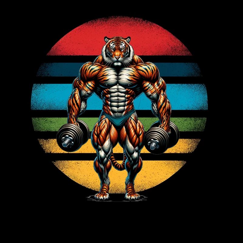 Muscular Tiger Bodybuilder Gym Workout