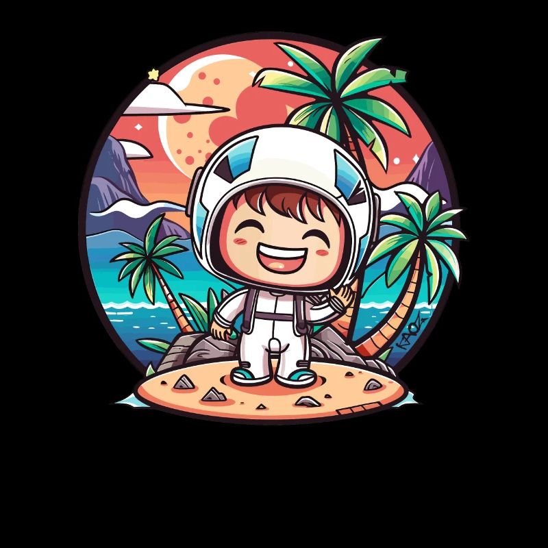 Petit astronaute mignon sur une île en vacances