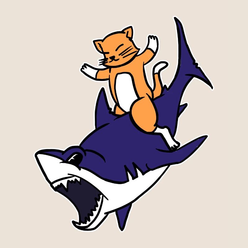 Chaton chevauchant un requin Drôle Chat mignon Jeu de mots graphique
