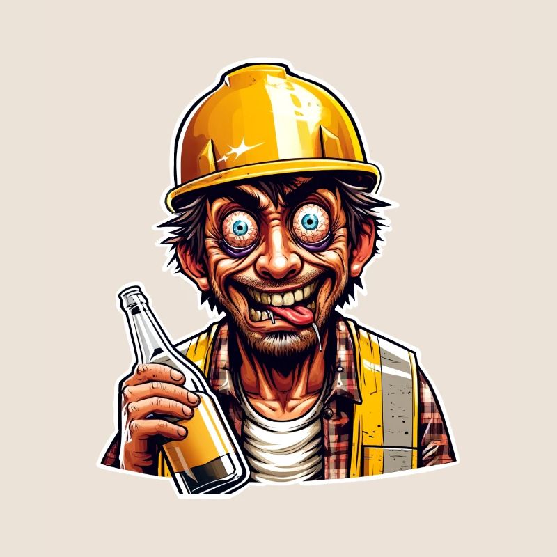 Construction Worker Beer Drunk Funny