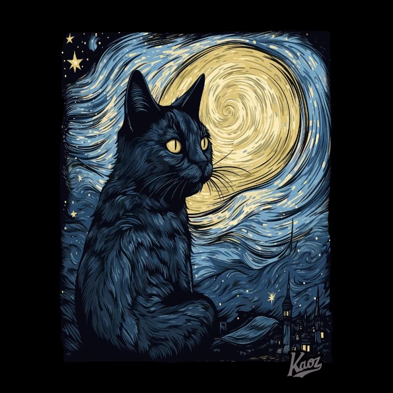 Starry Night and Black Cat