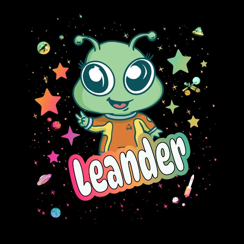 LEANDER - Beautiful boy name with cute alien