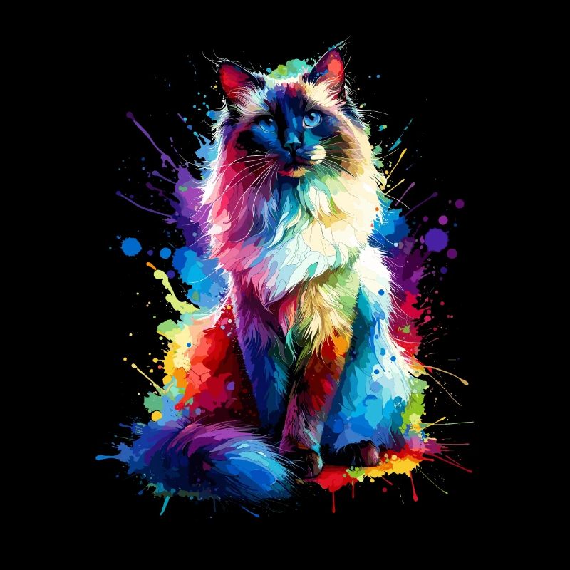 Éclaboussures colorées Art Chat balinais à poil long