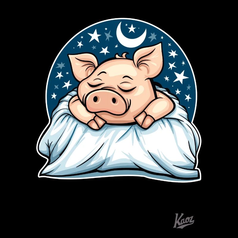 tired sleeping pig with moon and stars