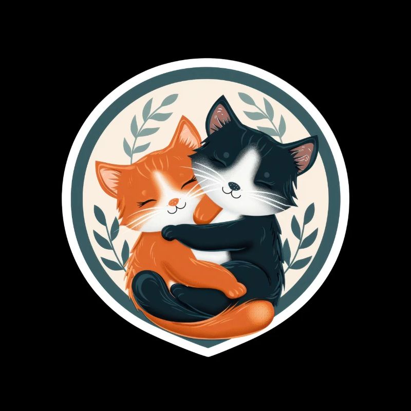 Deux chats s’enlaçant dans un cadre circulaire
