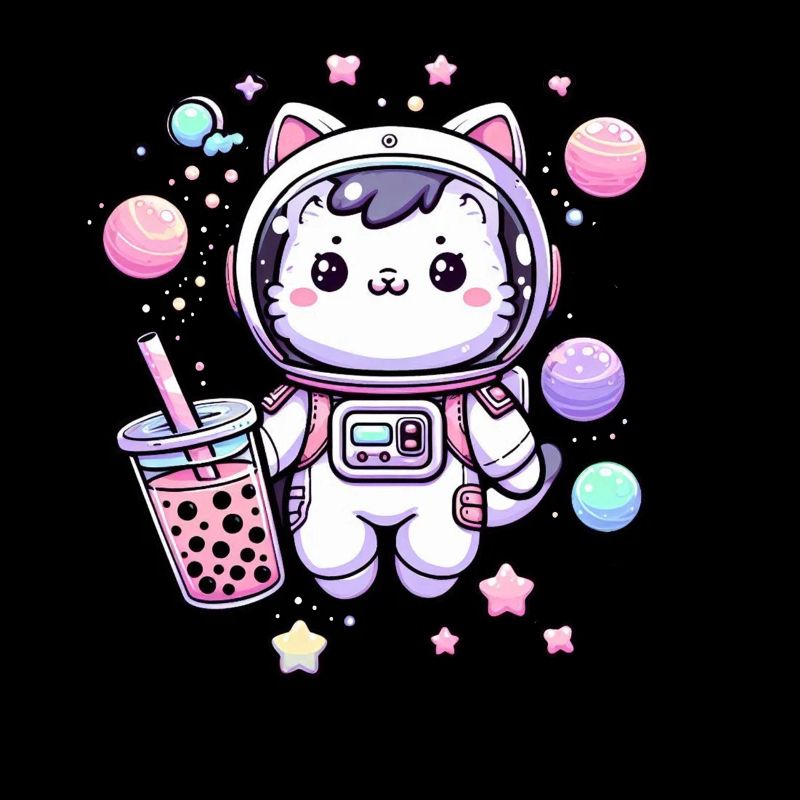 Kawaii Cat Astronaut Bubble Tea in Space