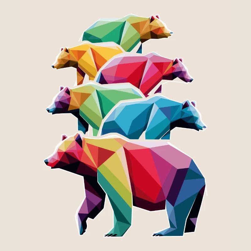 Bunte Low Poly Bären in Regenbogenfarben