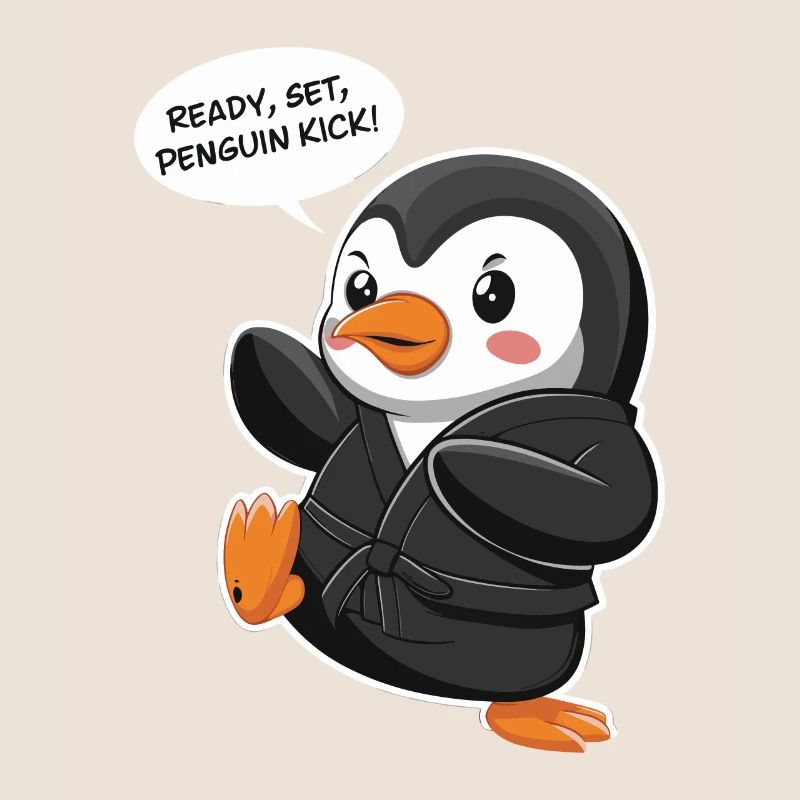 À vos marques, prêts, coup de pied de pingouin ! Pingouin mignon