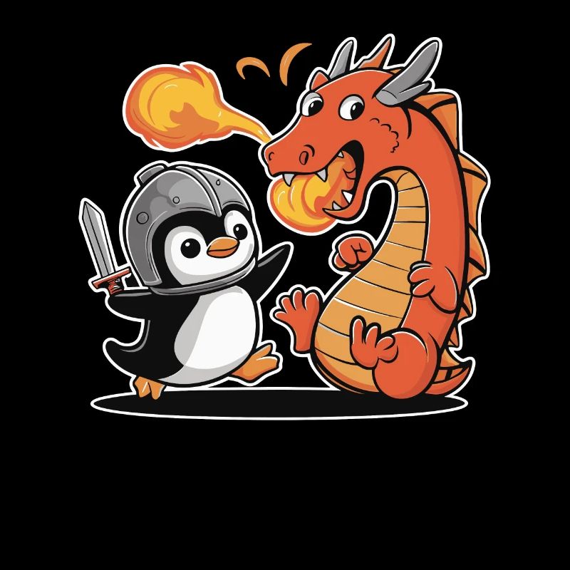Ritter Pinguin Kämpft Gegen Drachen