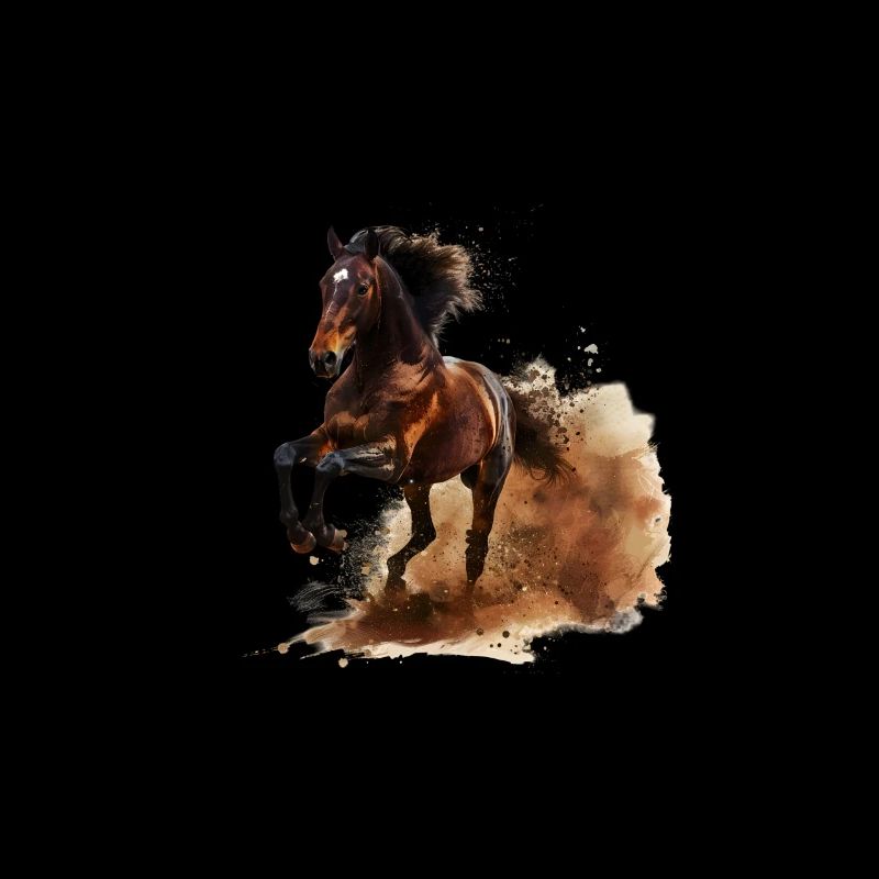 Cheval brillant en action sur noir