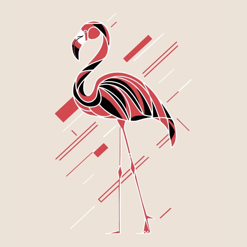 Flamant rose abstrait aux lignes géométriques