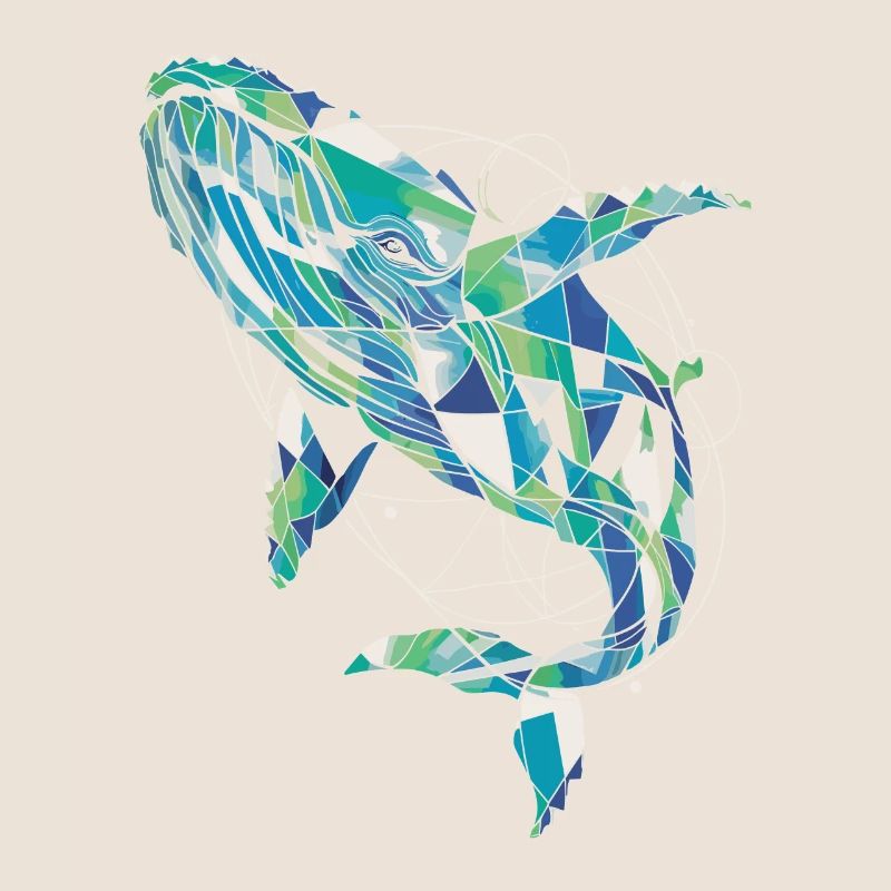 Abstract Whale Artwork Geometric Ocean Colors