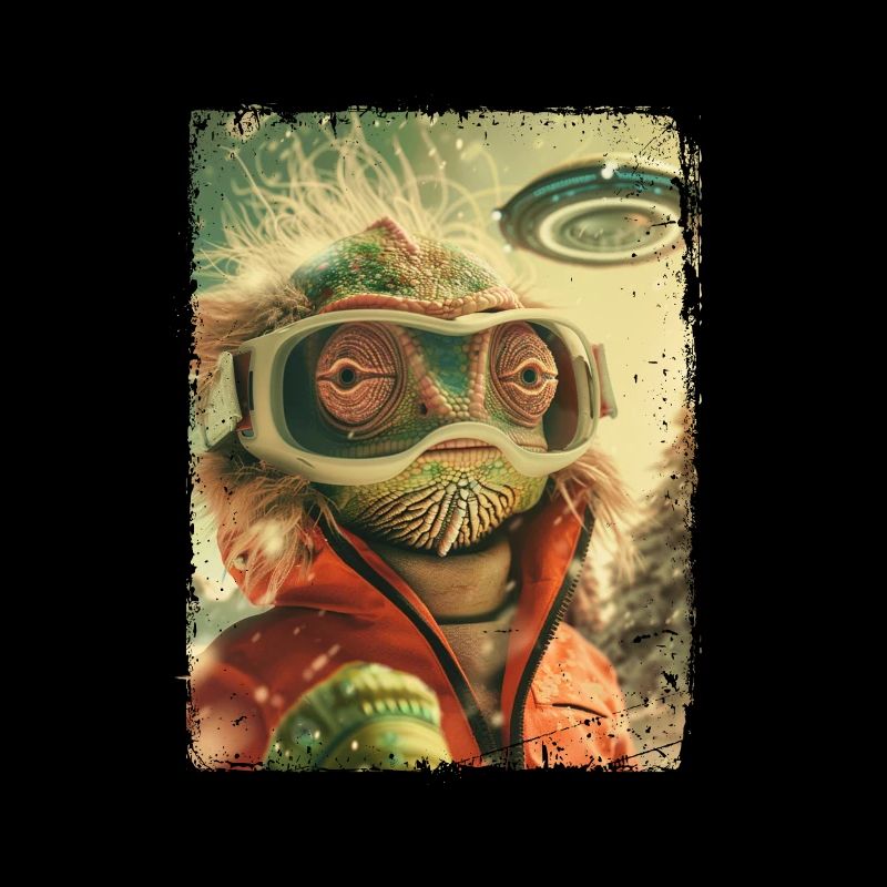 UFO Retro Vintage Uncanny Alien Ski Lizard