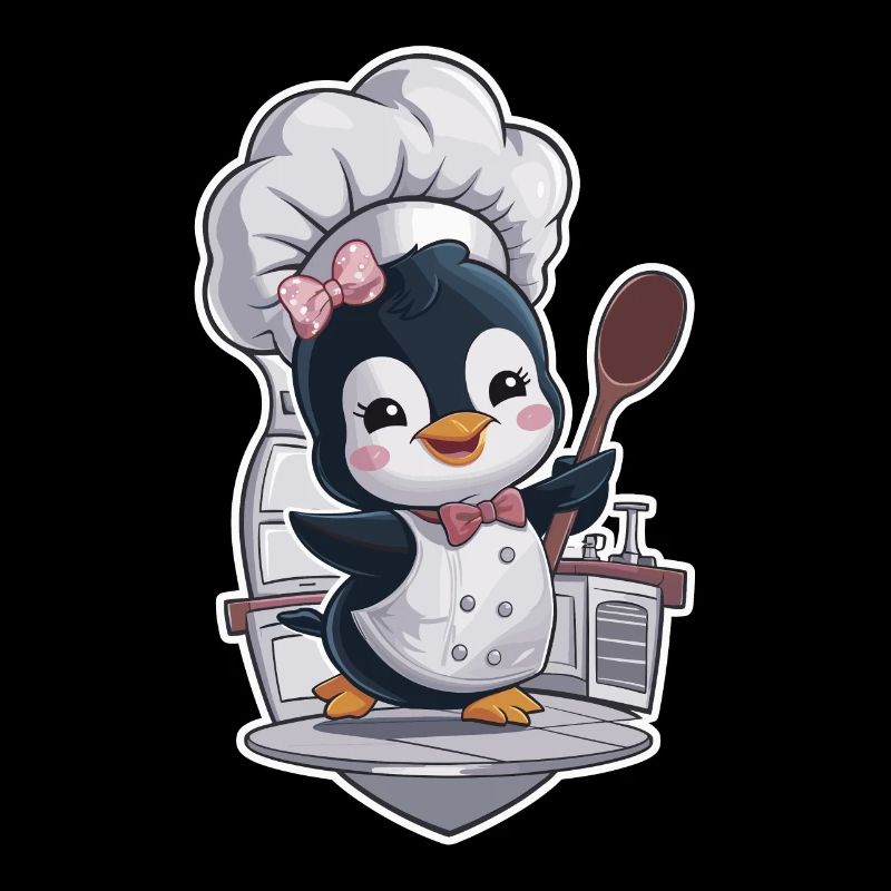 Chef pingouin avec toque et cuillère