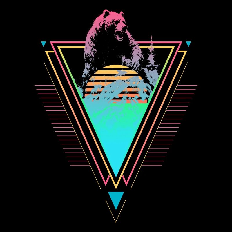 Kodiakbär Vaporwave Synthwave 90er 80er sunset