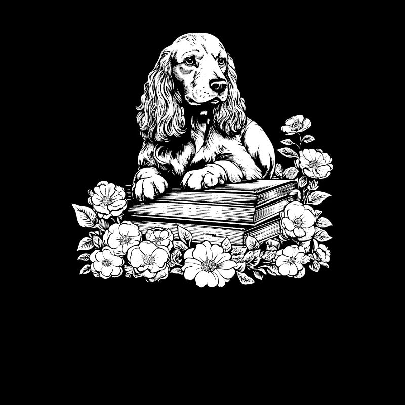 Cocker Spaniel Flower Book Reader Floral Cottagecore