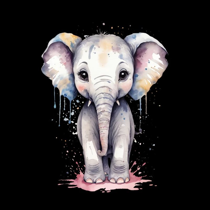 Éléphant Kawaii Aquarelle - Adorable Bébé Elephan