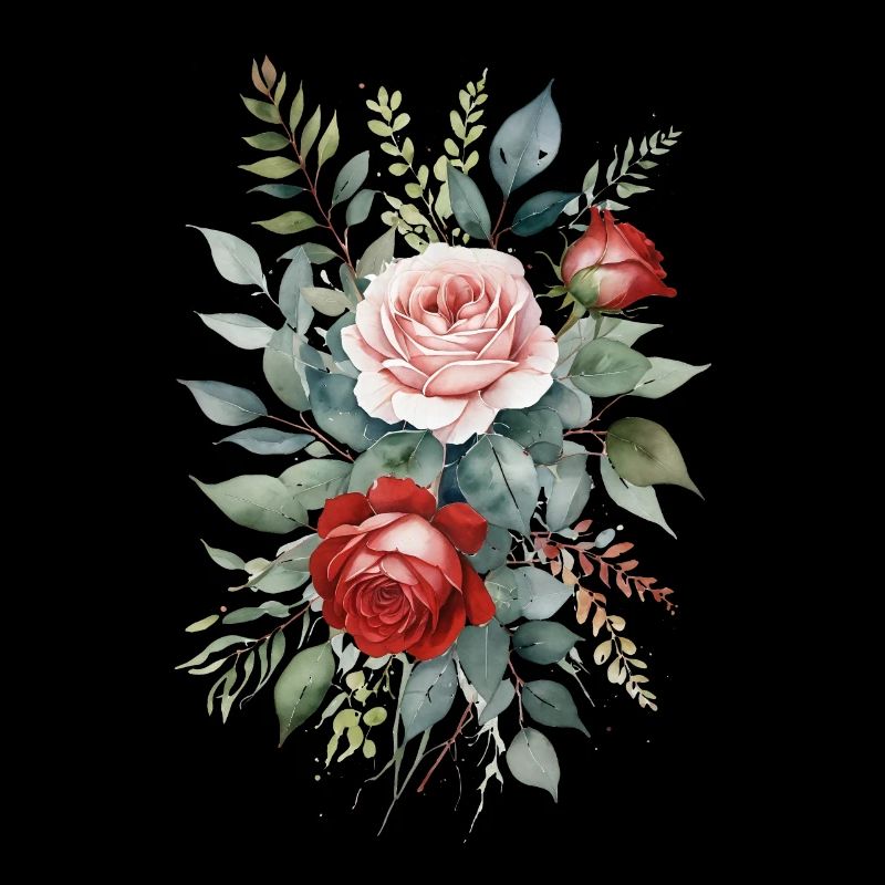 Feuilles d’eucalyptus avec des roses roses et rouges dans l’eau