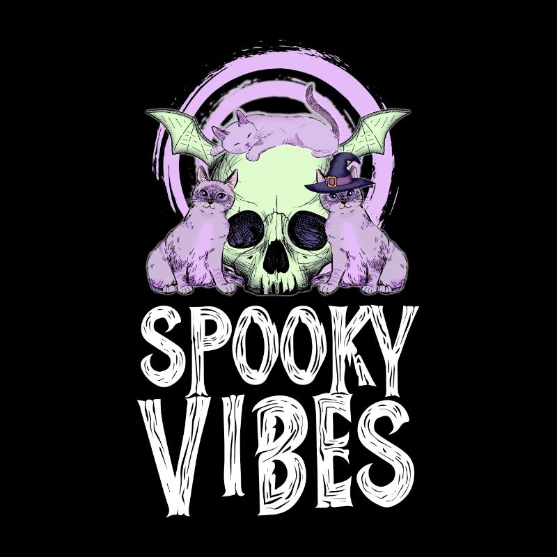 Chats violets et crânes Halloween Design