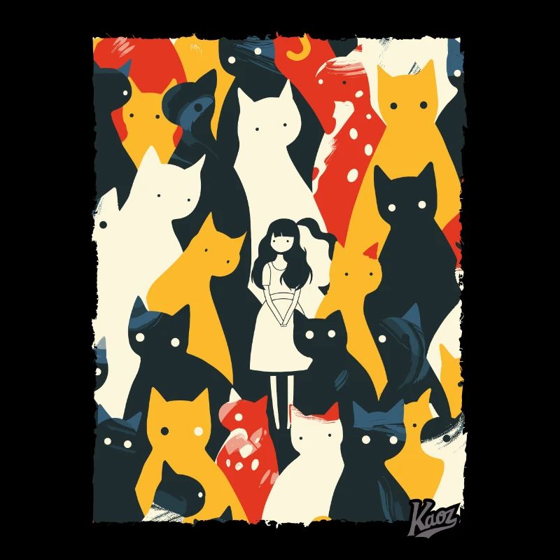 Dame Art abstrait avec chats