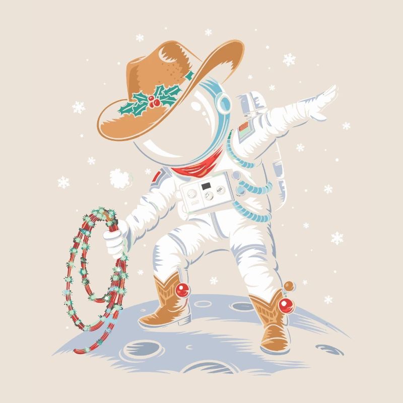 Astronaute avec chapeau de Père Noël et décoration dans l’espace