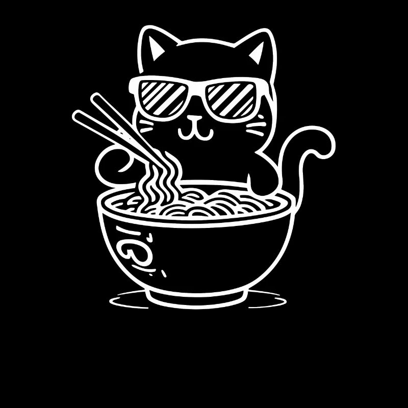 Chat avec des lunettes de soleil mangeant des ramen