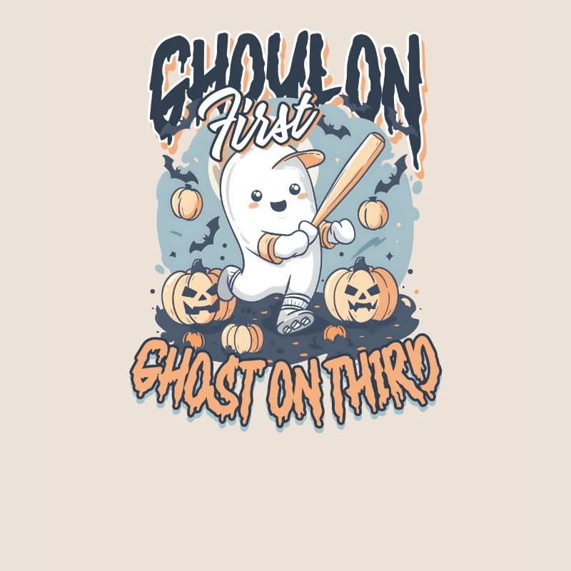 Halloween Baseball Ghoul On First, Ghost On Third