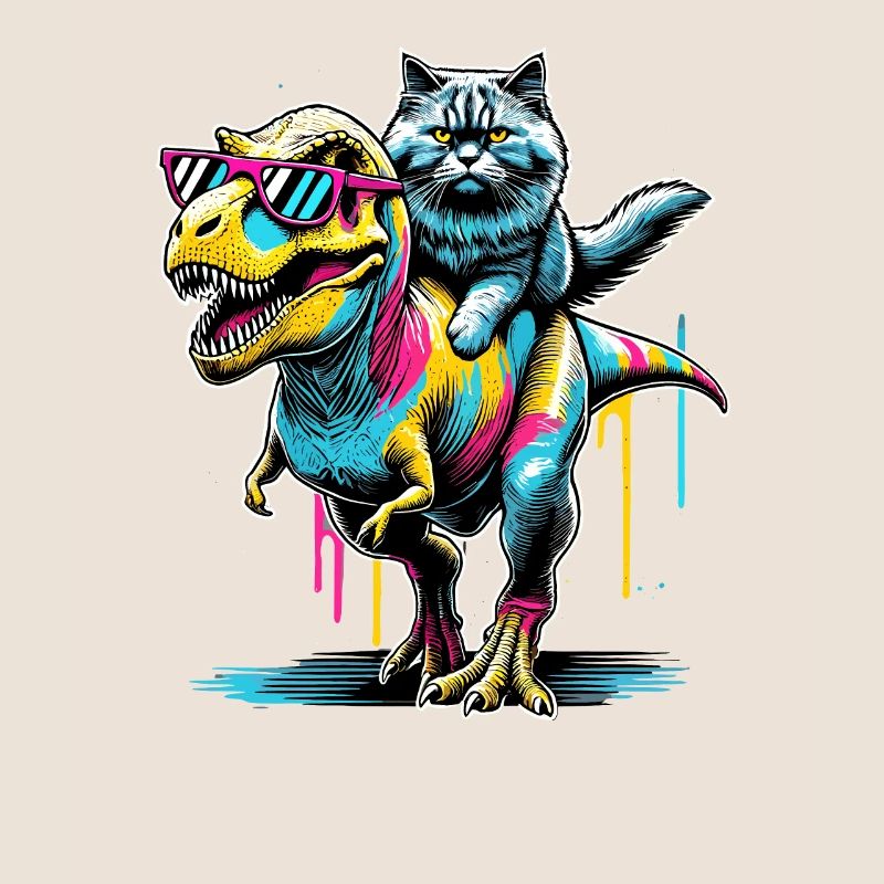 Pop Art Dinosaur T-Rex Siberian Cat