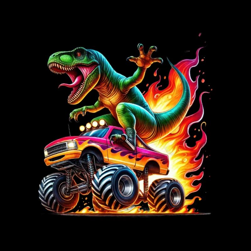 Adventurous dinosaur on monster truck